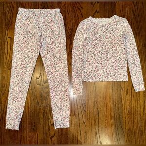 Girls pajama set size 8 Laura Ashley floral soft tiny pink flowers on white